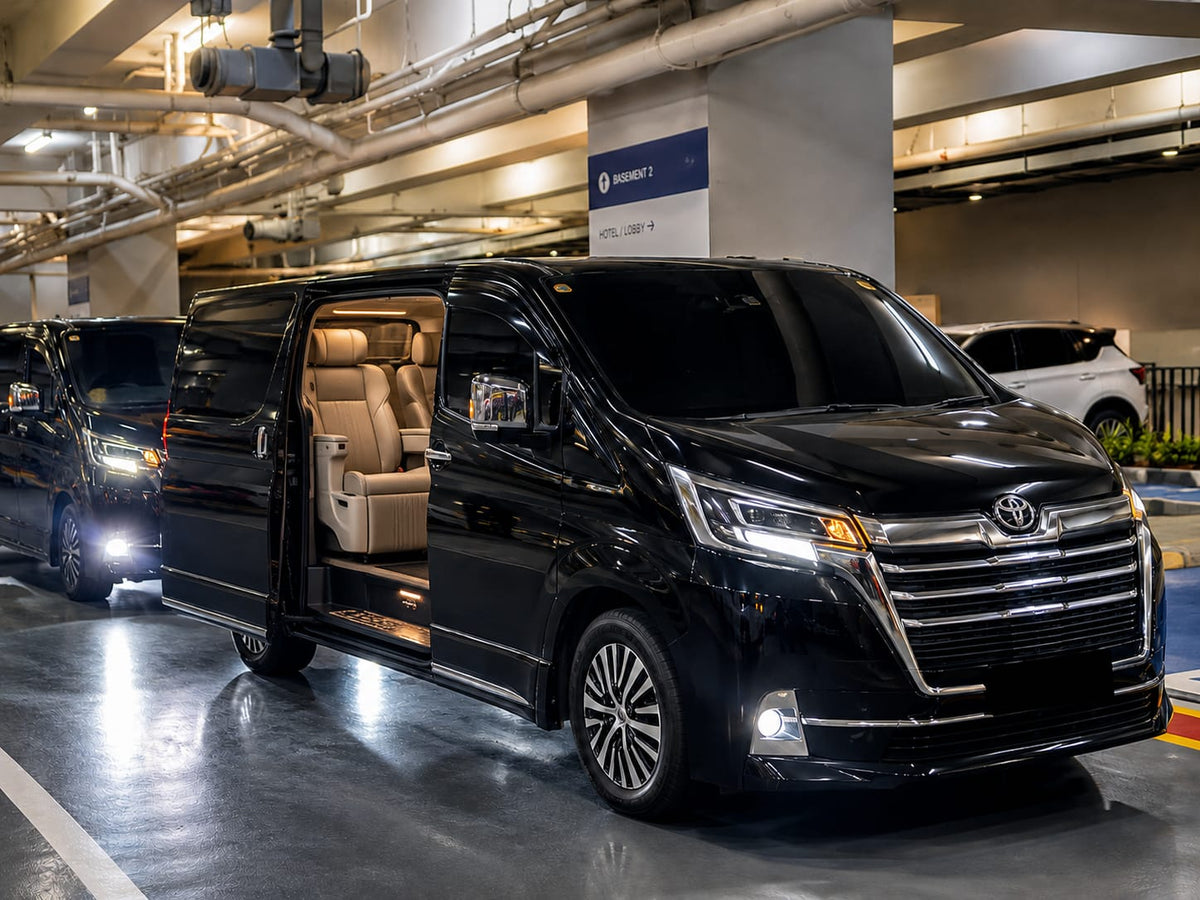 Toyota Hiace Super Grandia Elite luxury van available for VIP and chauffeur car rental in the Philippines.